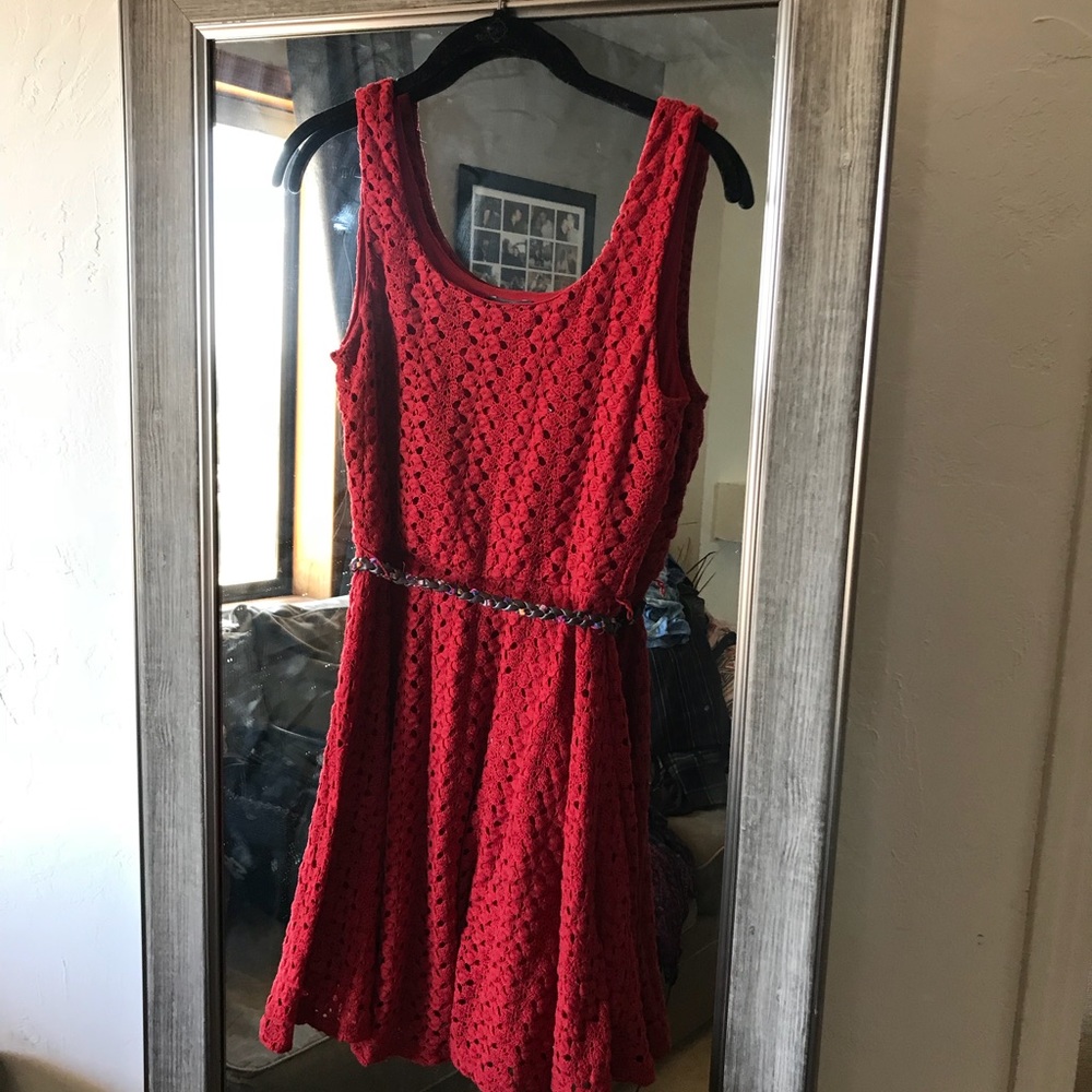 Red crocheted mini dress
